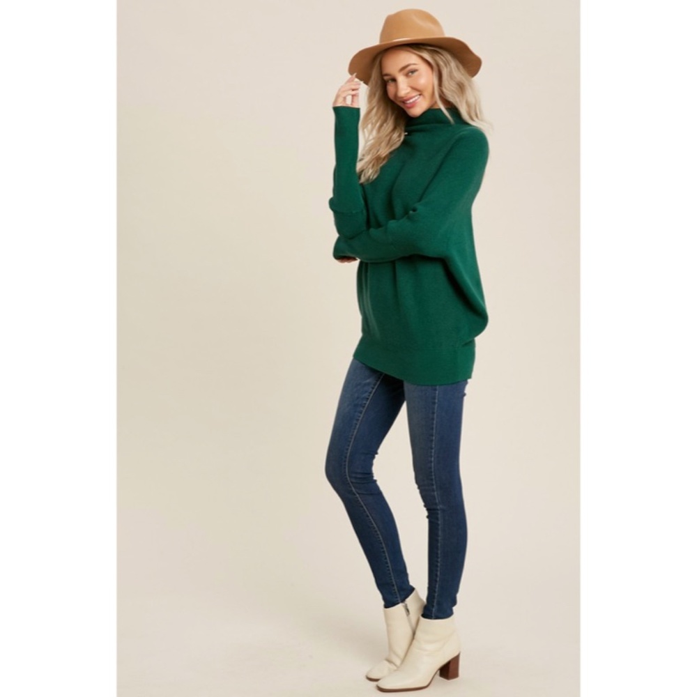 SOLD OUT Hunter Green Slouch Neck Dolman Knit Pullover Sweater - Picture 3 of 3